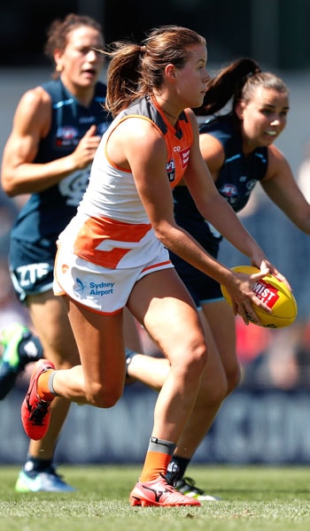 SLIDER-RND2PREVIEW.jpg Nicola Barr runs away from the Blues in round 2, 2017. - GWS Giants,AFLW,Drummoyne Oval,Carlton Blues